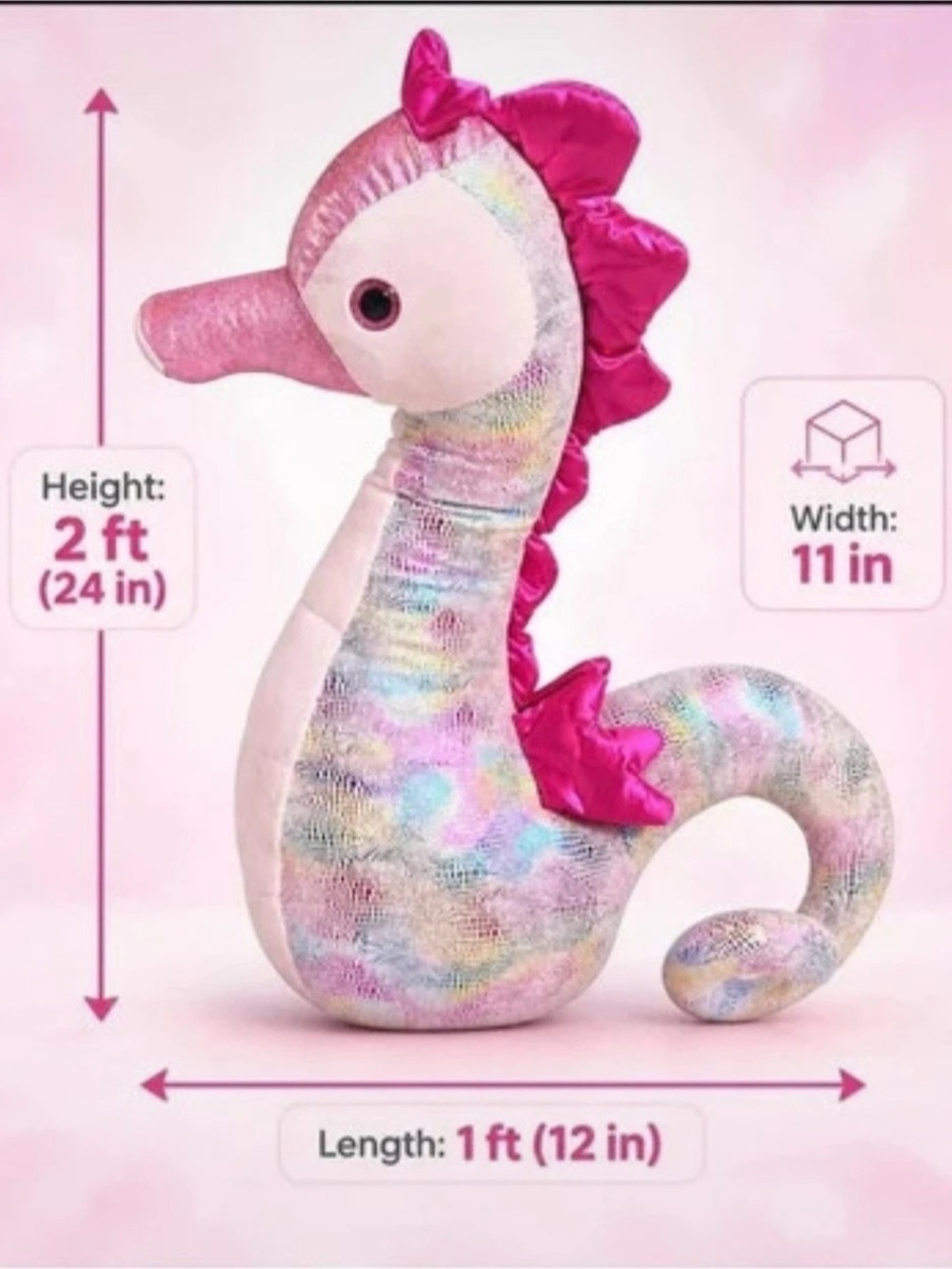 Large 2ft Pink Sparkle Seahorse Plush Stuffed Animal